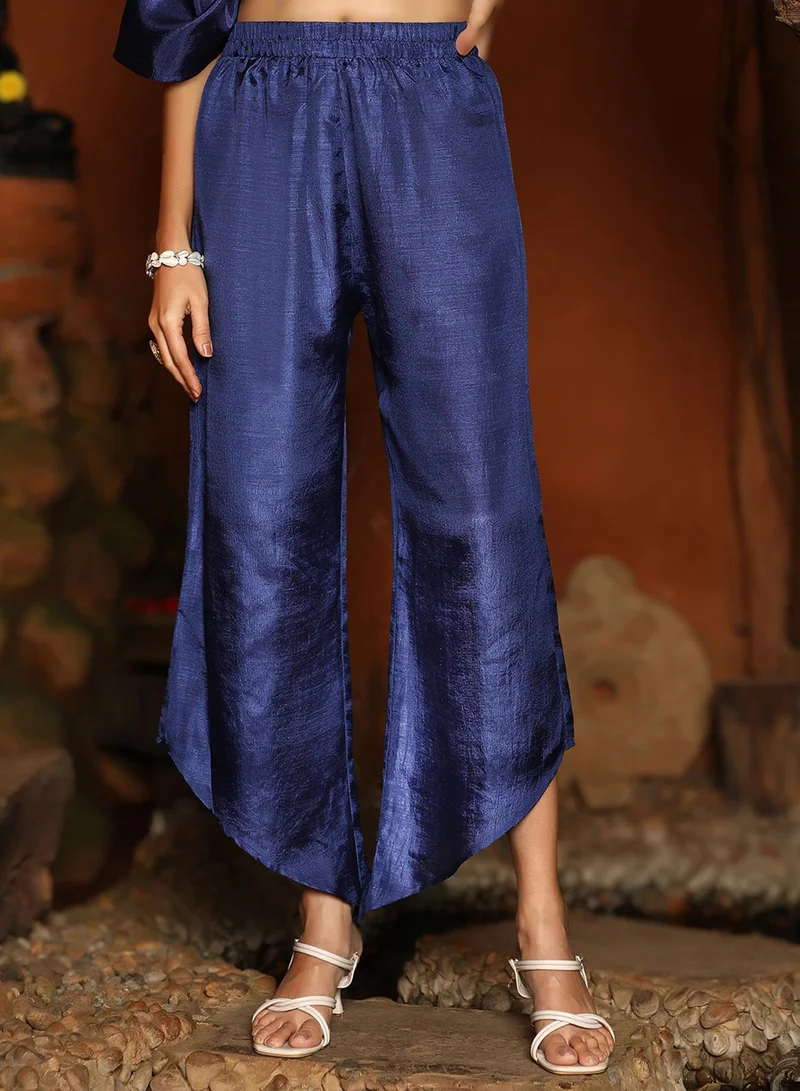 QISSA  Women's Indigo Blue Asymmetrical Cinch Kurta Set for Women | Best Price UAE