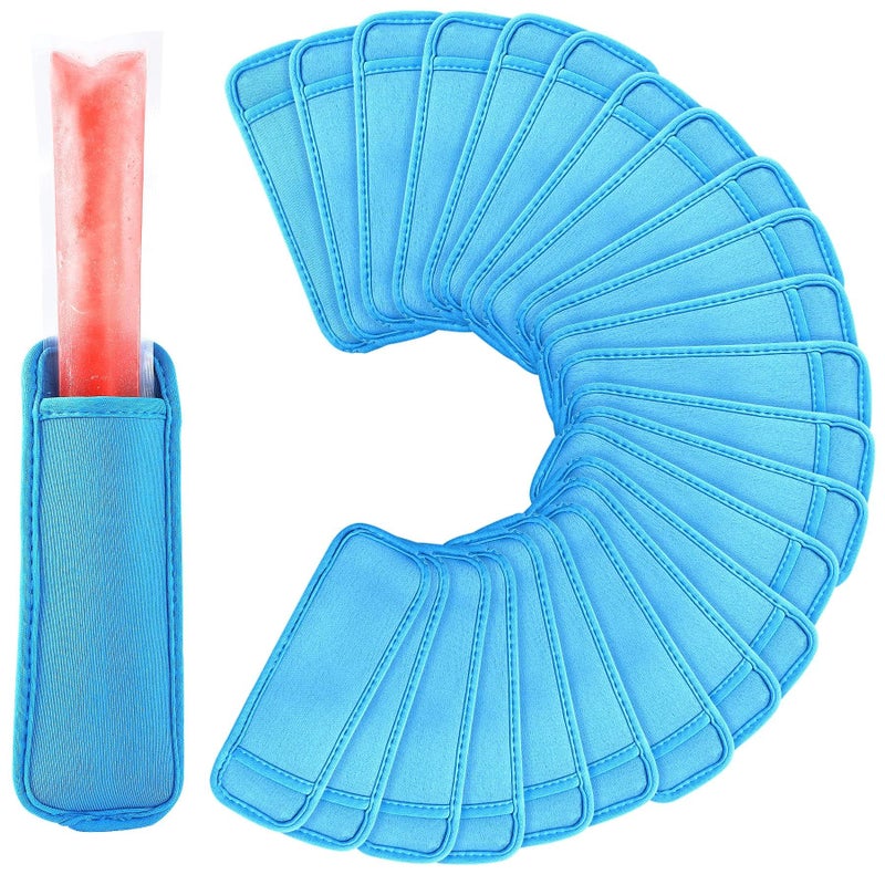 JANYUN JANYUN 24 Pack Ice Pop Sleeves Reusable Popsicle Bags Antifreezing Ice Pop Holder Sleeves Blue
