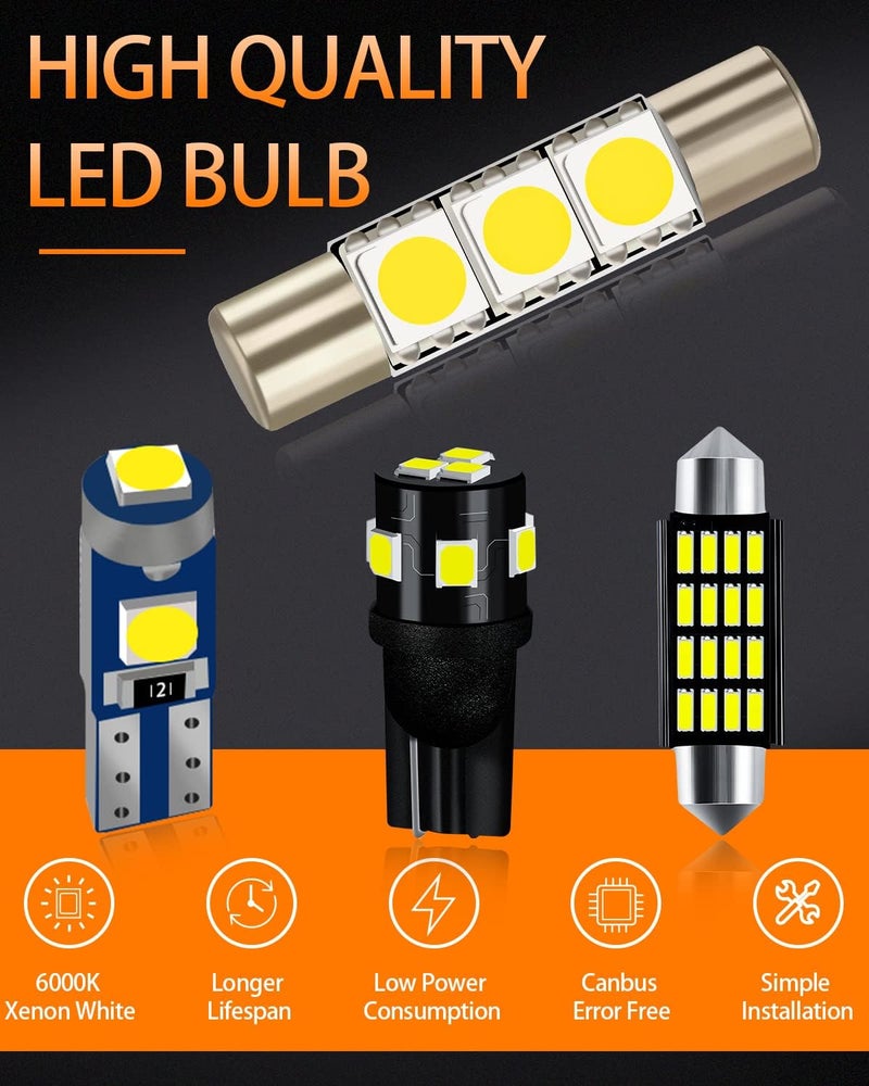 MEALAM مجموعة لمبات LED بيضاء متوافقة مع تويوتا سيكويا 2008-2021 للإضاءة الداخلية ولوحة الأرقام مع أداة تركيب، 20 قطعة - Image 2