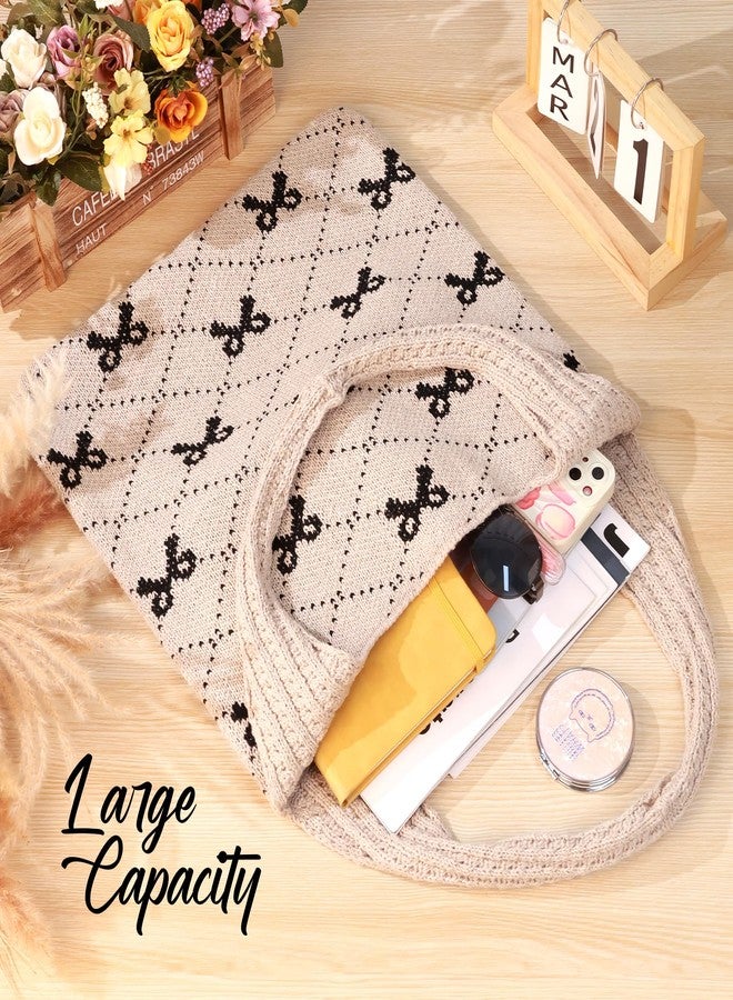 KPX Crochet Tote, Beach Mesh Knitted Shoulder Bag - Large Aesthetic Hobo Bag for Women - Summer (Bow Style, Black) - Image 5