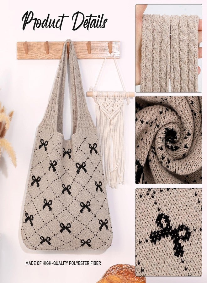 KPX Crochet Tote, Beach Mesh Knitted Shoulder Bag - Large Aesthetic Hobo Bag for Women - Summer (Bow Style, Black) - Image 4