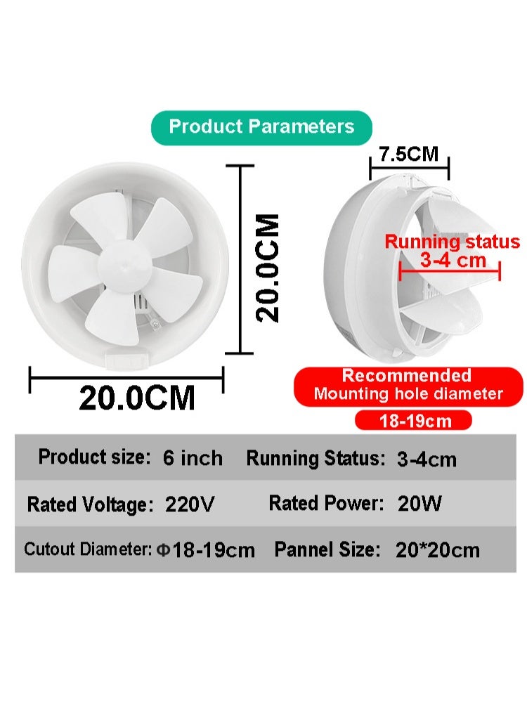 S-Color 6 Inch Exhaust Fan 20W Wall Mount Small Ventilation Fan Ventilation Extractor Fan With Anti-backflow Backdraft Damper Ultra Thin For Bathroom Kitchen Garage(White) - Image 2