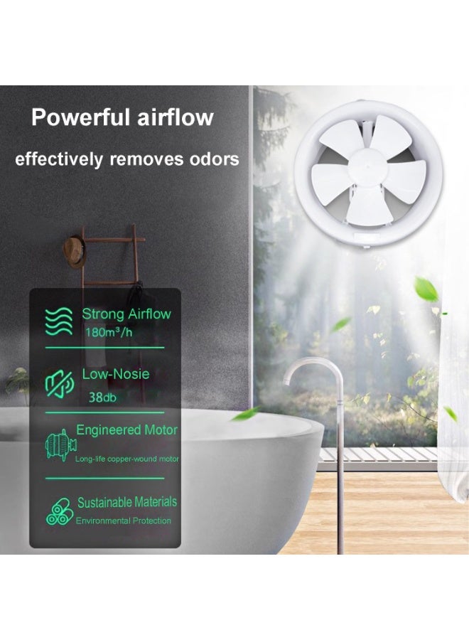 S-Color 6 Inch Exhaust Fan 20W Wall Mount Small Ventilation Fan Ventilation Extractor Fan With Anti-backflow Backdraft Damper Ultra Thin For Bathroom Kitchen Garage(White) - Image 4