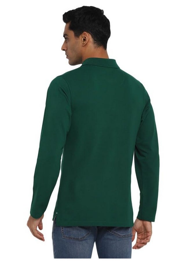 أمريكان كرو تيشيرت بولو بأكمام طويلة وياقة بولو وجيب للرجال من AMERICAN CREW (AC885-XXL_أخضر غامق)  - Image 3