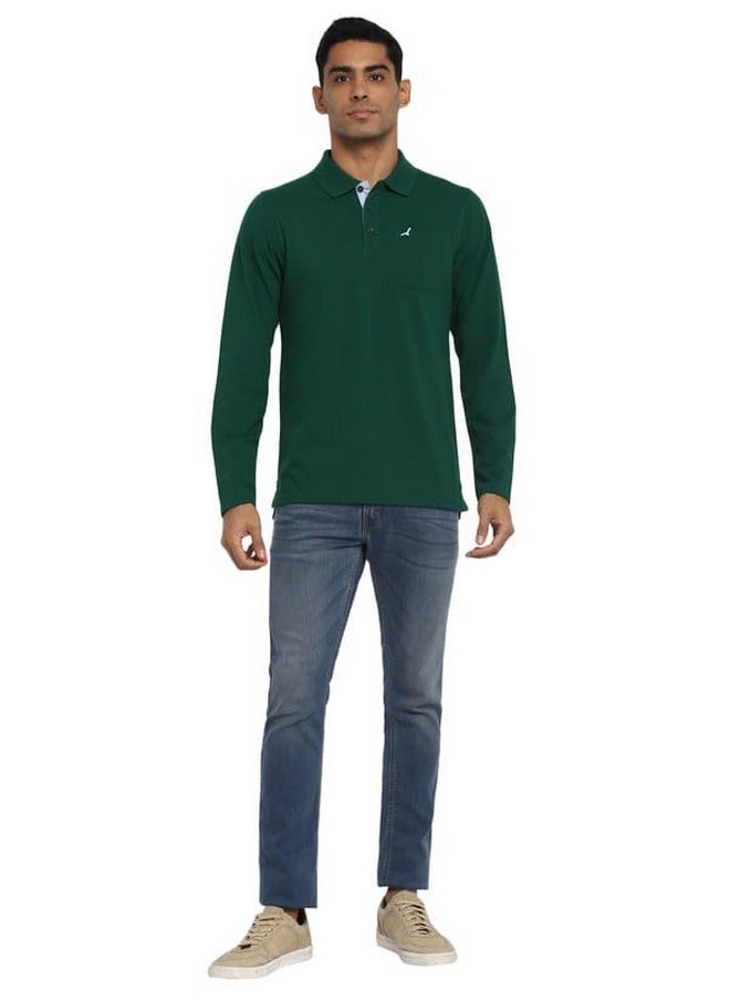 أمريكان كرو تيشيرت بولو بأكمام طويلة وياقة بولو وجيب للرجال من AMERICAN CREW (AC885-XXL_أخضر غامق)  - Image 2