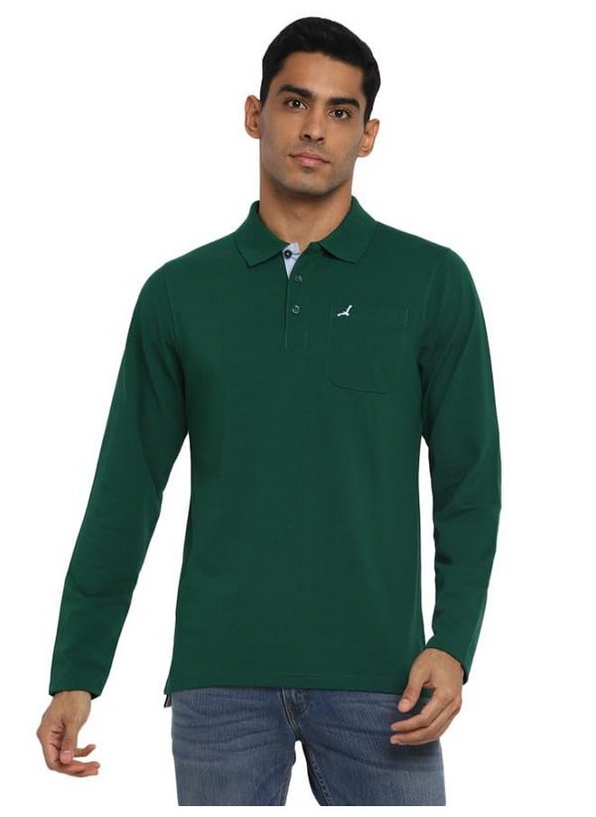 أمريكان كرو تيشيرت بولو بأكمام طويلة وياقة بولو وجيب للرجال من AMERICAN CREW (AC885-XXL_أخضر غامق)  - Image 1