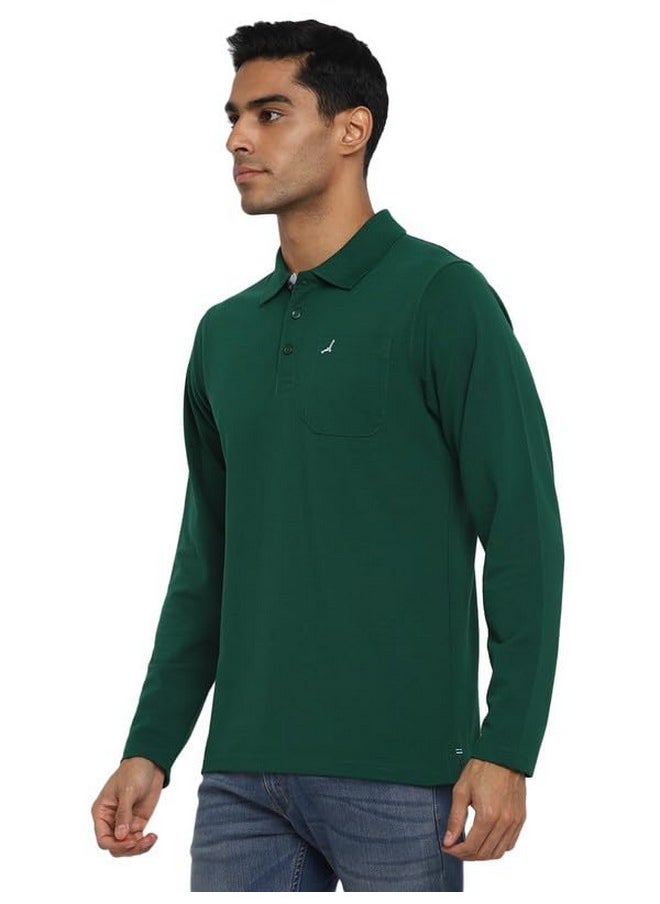 أمريكان كرو تيشيرت بولو بأكمام طويلة وياقة بولو وجيب للرجال من AMERICAN CREW (AC885-XXL_أخضر غامق)  - Image 4