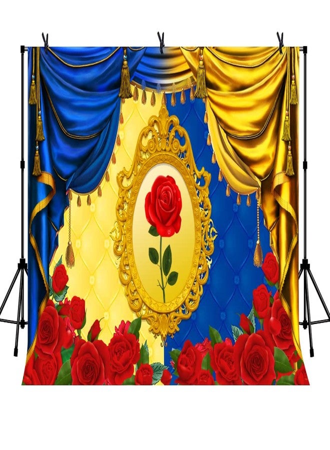 LYLYCTY 7x5ft Red Rose Backdrop, Blue Yellow Girl Fairytale Princess Birthday Party Background for Photography, Cake Table Decoration Photo Booth Studio Prop Banner BJLSLY714 - Image 1