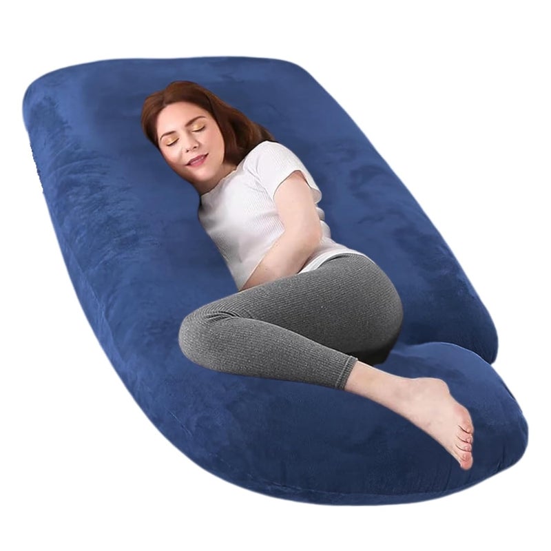 Maatrikaa JShaped Pregnancy Pillow Full Body Support for Pregnant Women with Removable Cover Blue - Image 1