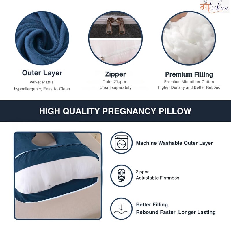 Maatrikaa JShaped Pregnancy Pillow Full Body Support for Pregnant Women with Removable Cover Blue - Image 5