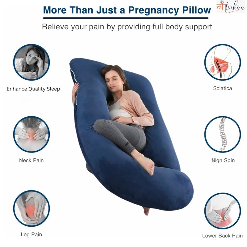 Maatrikaa JShaped Pregnancy Pillow Full Body Support for Pregnant Women with Removable Cover Blue - Image 3