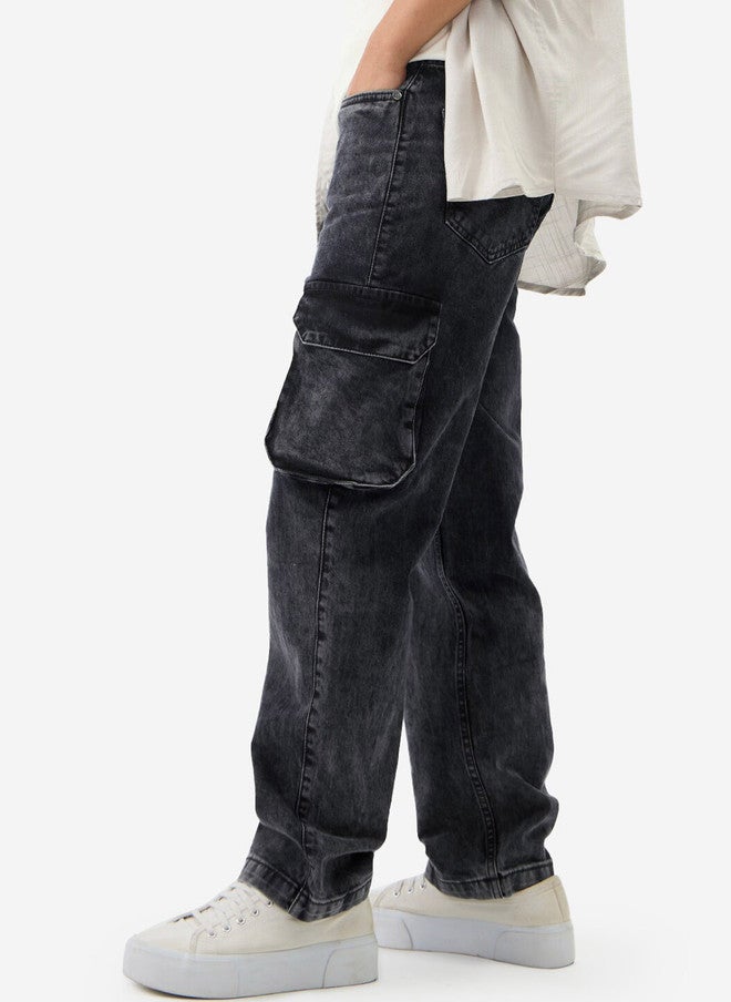 The Souled Store Men Straight Fit Solid Grey Cargo Jeans - Image 2