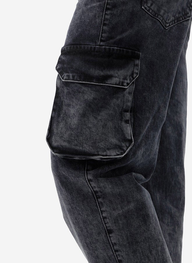 The Souled Store Men Straight Fit Solid Grey Cargo Jeans - Image 5