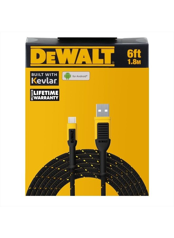 DEWALT كابل Type C إلى USB — كابل مضفر معزز لـ USB إلى USB-C — كابل شحن سريع USB-C إلى USB-A — كابل شحن سريع Type C — 6 قدم - Image 1