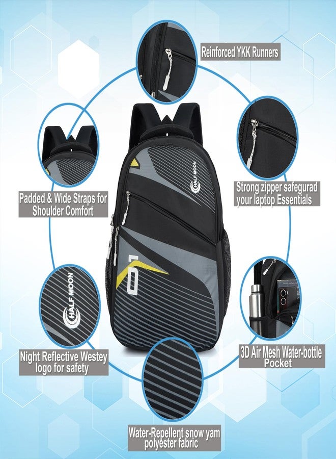 Half Moon Flash School Bag for Boys Girls | 30L Backpack for School and College | Kids Backpack Lightweight | Y2K Zippers Water Resistant | School Bags for Boys | College Bag Daily Use (Black) - Image 3