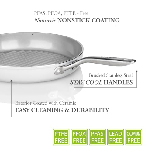 TECHEF - CeraTerra Collection, 12" Ceramic Nonstick Grill Pan (PTFE, PFAS, and PFOA Free), Made in Korea (12-in Grill Pan) - Image 5