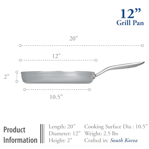 TECHEF - CeraTerra Collection, 12" Ceramic Nonstick Grill Pan (PTFE, PFAS, and PFOA Free), Made in Korea (12-in Grill Pan) - Image 3