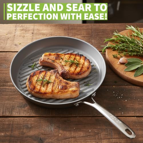 TECHEF - CeraTerra Collection, 12" Ceramic Nonstick Grill Pan (PTFE, PFAS, and PFOA Free), Made in Korea (12-in Grill Pan) - Image 2