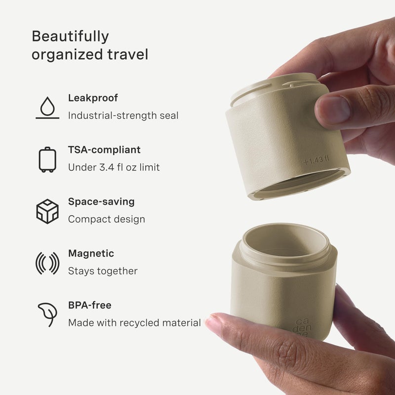 Cadence Extender - Add On to Any Flex Magnetic Containers with Lids,Extension to Travel Bottles for Toiletries - Carry On Travel Essentials For Women/Men - Adds Additional 1.43 fl oz - 3pk, Sand - Image 2