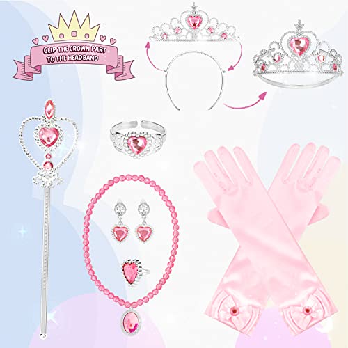 Hapgo 10 Pieces Princess Cape Set Dress up Clothes for Little Girls Party Cosplay Cloak with Jewelry Tiara Crown Wand Gloves - Image 5