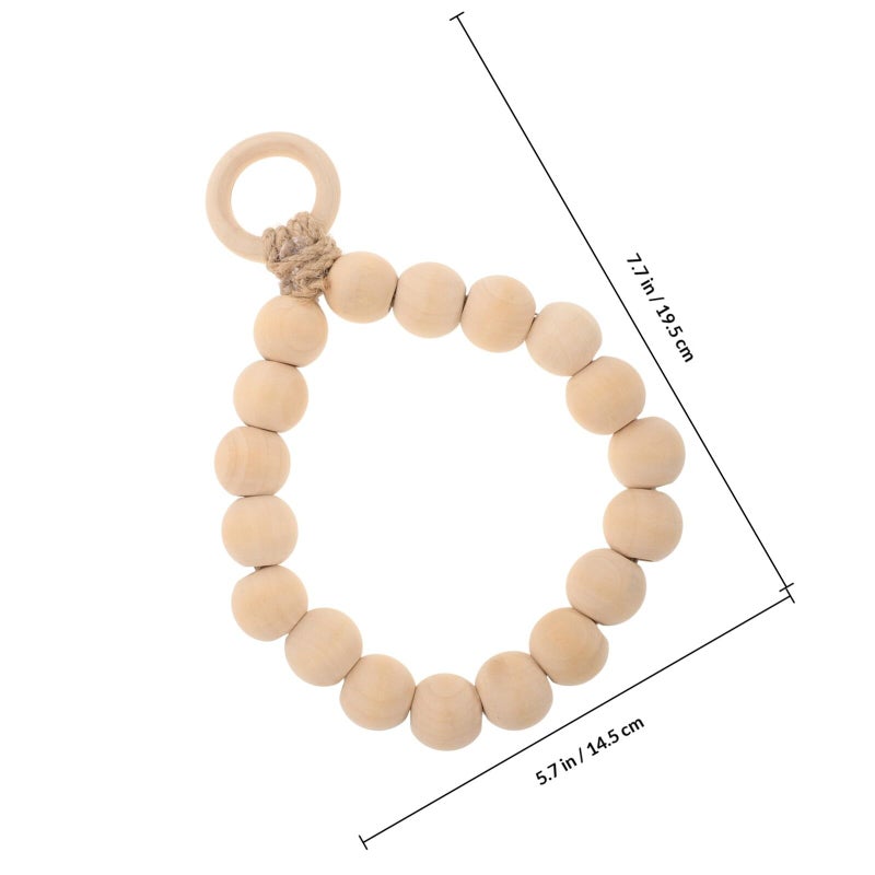 Wooden Beads Wall Mounted Towel Holder Ring 20cm Diameter Natural Wood Farmhouse Decor - Image 3