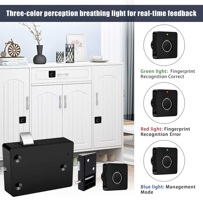 CODACE قفل درج خزانة بيومتري ذكي للأطفال من CODACE بدون مفتاح وبدون بطاقة RFID بتشطيب مصقول أسود - Image 4
