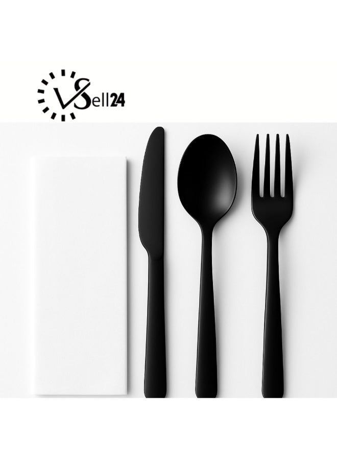 vsell24 Pack of 50 Black Disposable Plastic Cutlery Sets with Napkins – Fork & Knife Set for Parties, Events, Catering & Food Service - Image 4