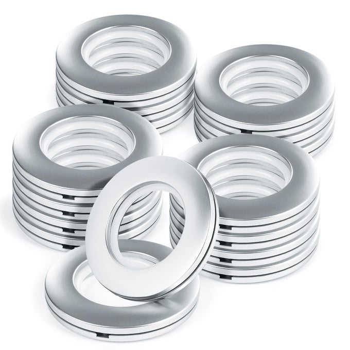 CURTAIN RINGS WITH EYELET 16PCS GROMMETS PLASTIC RINGS INNER DIAMETER 40MM DIY FOR WINDOW SHOWER LOCKER ROOM DOOR CURTAINS MATTE SILVER