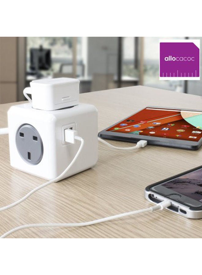 NIBEMINENT PowerCube Extended Power Adapter With Dual USB Port Grey/White - Image 3