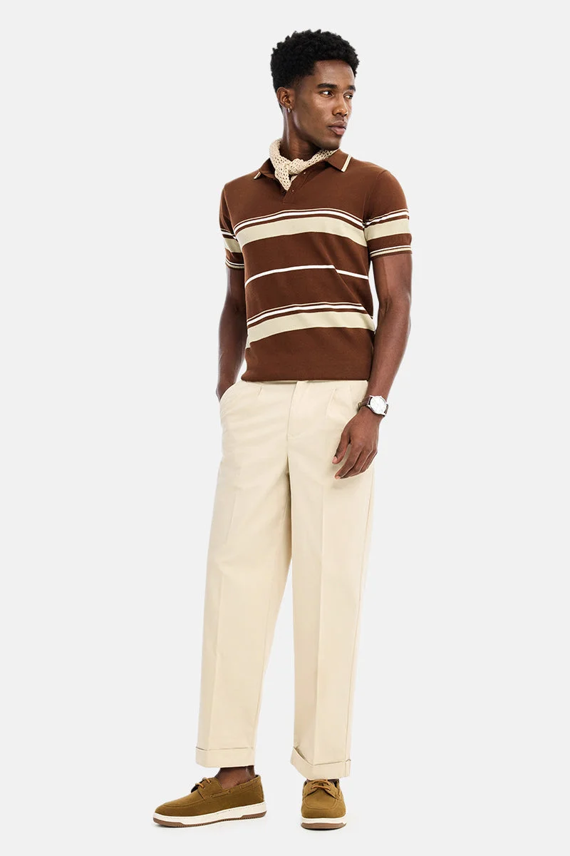SNITCH Beige Beige Solid Relaxed Casual Chinos for Men | Best Price UAE