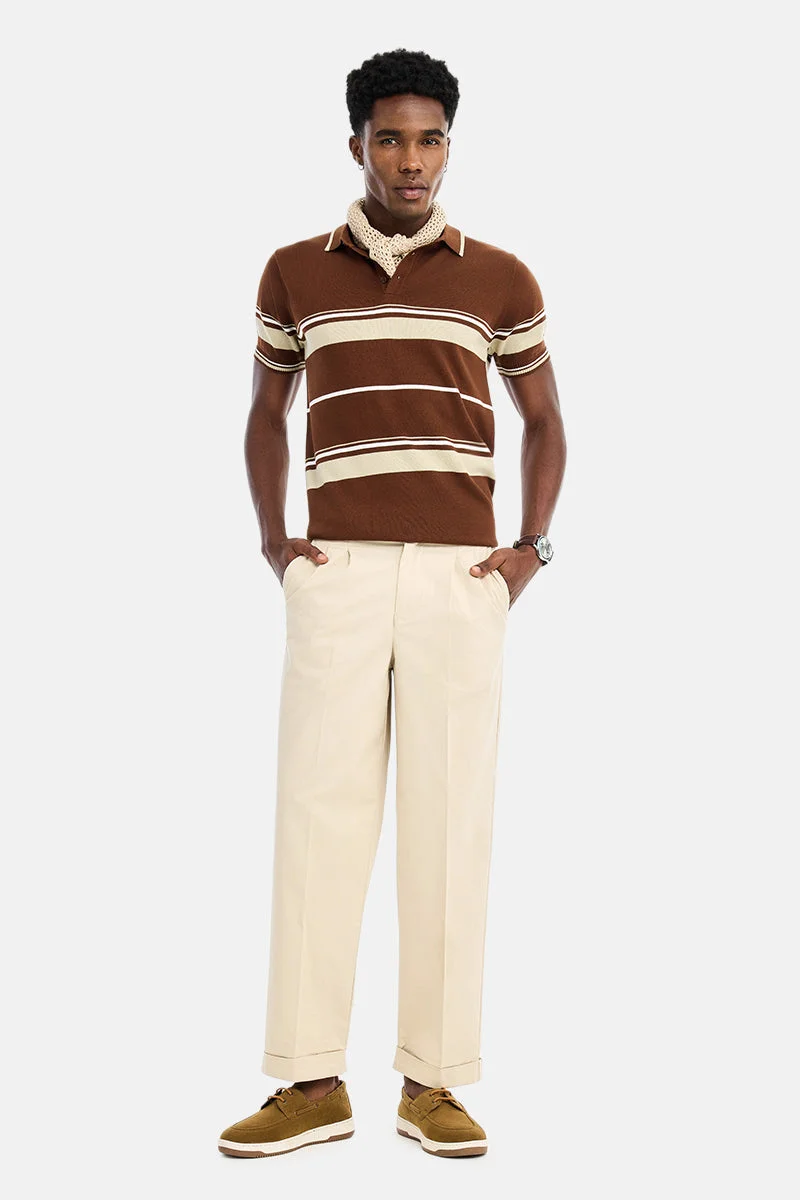 SNITCH Beige Beige Solid Relaxed Casual Chinos for Men | Best Price UAE