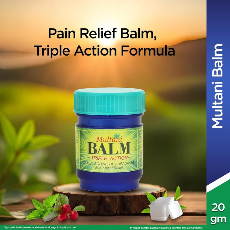 Multani Triple Action Balm | Multi-Propose Pain Relief Balm | Relief From Cold, Bodyache & Headache | 20gm - Image 2