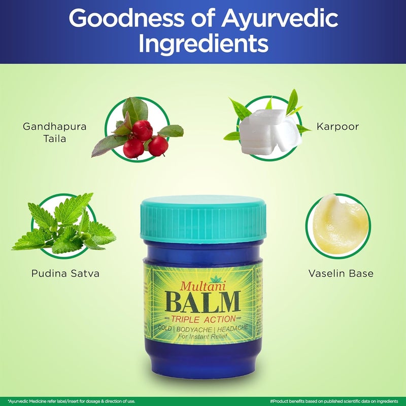 Multani Triple Action Balm | Multi-Propose Pain Relief Balm | Relief From Cold, Bodyache & Headache | 20gm - Image 3
