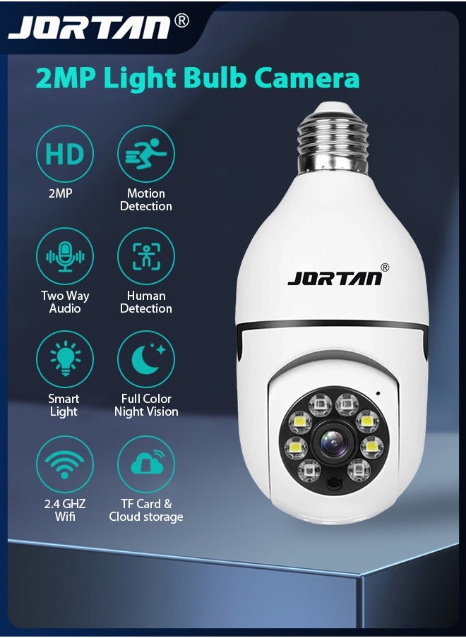 JORTAN - 2MP HD Light Bulb Camera Built in Flash Smart Video Call Camera 360° Pan & Tilt Home PTZ Camera with 360° View & Color Night Vision & Motion Detection - Image 1