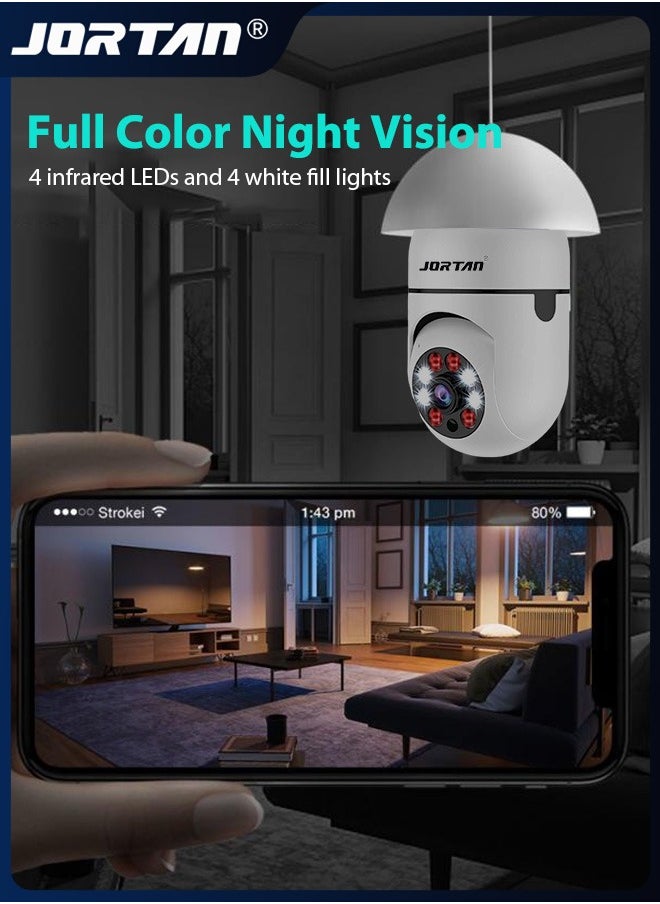 JORTAN - 2MP HD Light Bulb Camera Built in Flash Smart Video Call Camera 360° Pan & Tilt Home PTZ Camera with 360° View & Color Night Vision & Motion Detection - Image 1