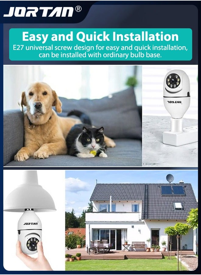 JORTAN - 2MP HD Light Bulb Camera Built in Flash Smart Video Call Camera 360° Pan & Tilt Home PTZ Camera with 360° View & Color Night Vision & Motion Detection - Image 1