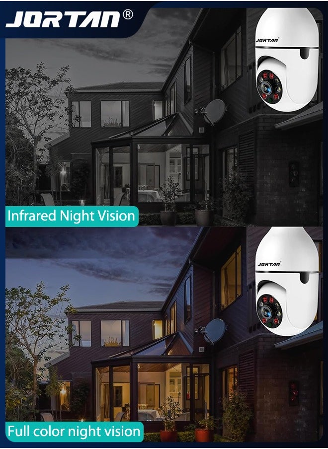 JORTAN - 2MP HD Light Bulb Camera Built in Flash Smart Video Call Camera 360° Pan & Tilt Home PTZ Camera with 360° View & Color Night Vision & Motion Detection - Image 1