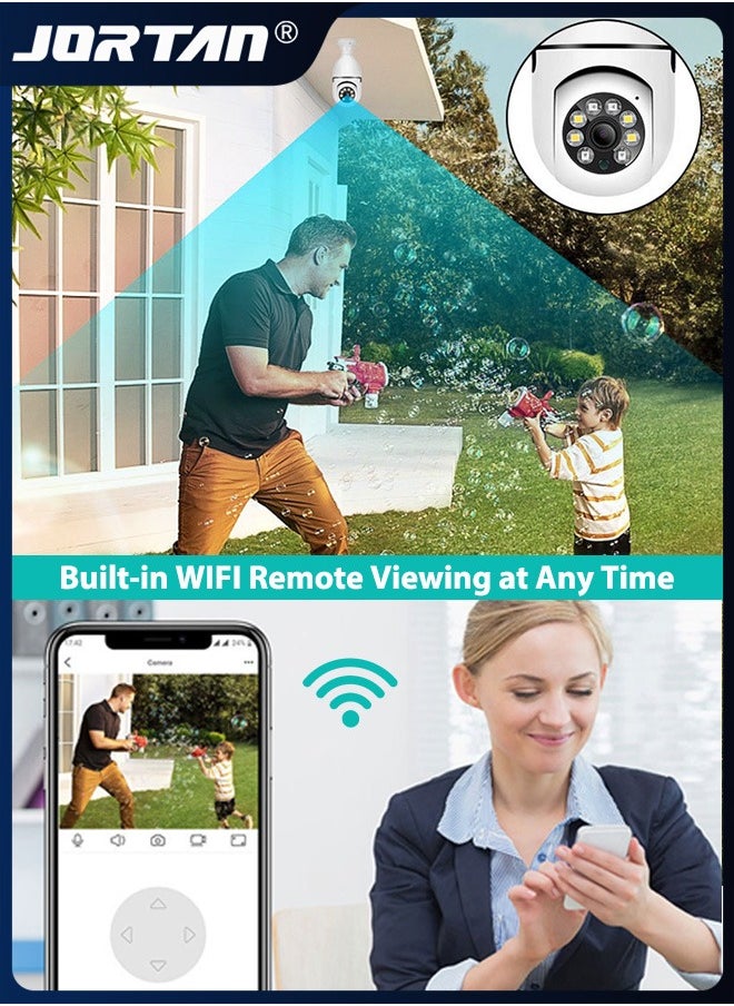 JORTAN - 2MP HD Light Bulb Camera Built in Flash Smart Video Call Camera 360° Pan & Tilt Home PTZ Camera with 360° View & Color Night Vision & Motion Detection - Image 1