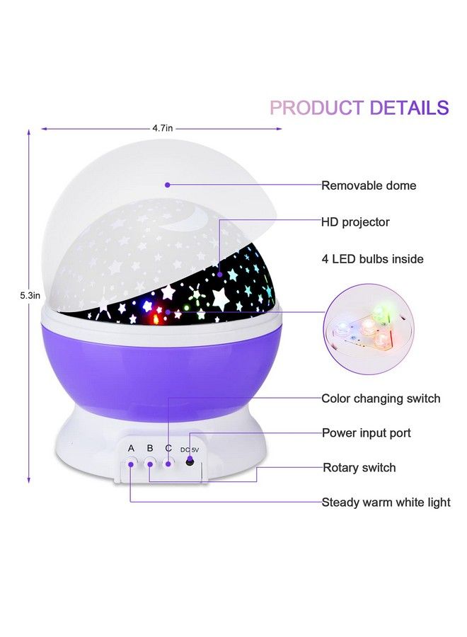 Sunnest Gyrobowl Kids Star Night Light 360 Degree Rotating Star Projector Purple… - Image 3