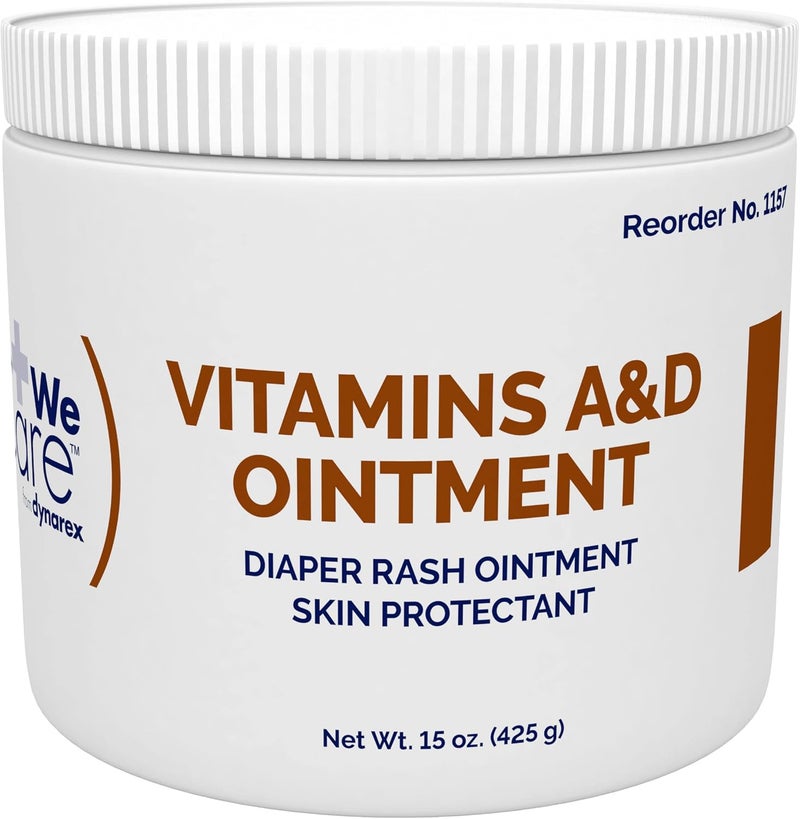 Dynarex Vitamins A & D Ointment, Ointment with Vitamin A and Vitamin D Skin Protectant, for Diaper Rash and Discomfort, White, 15 oz Jar - Image 1