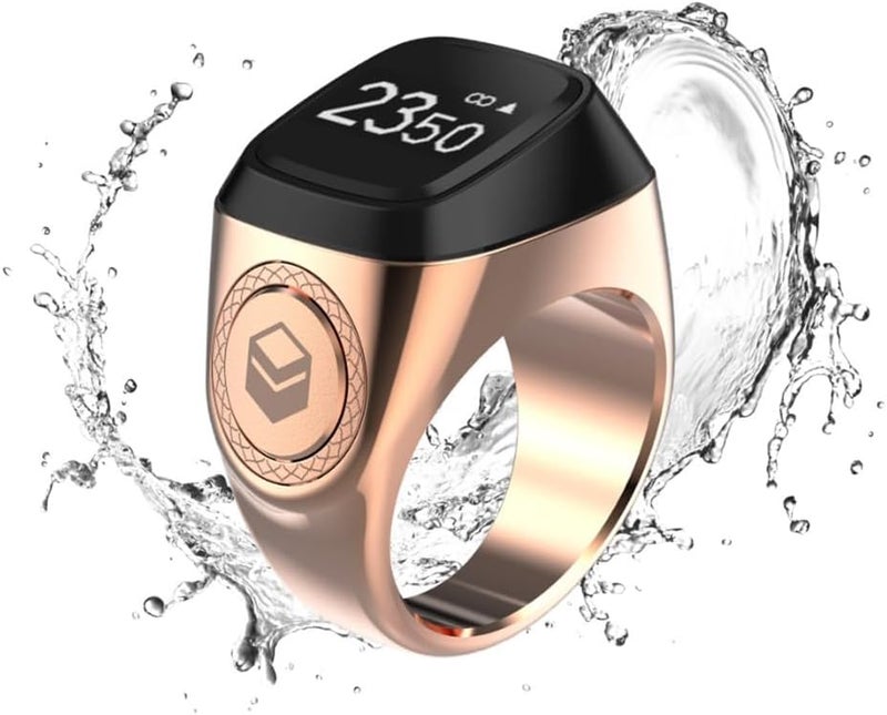 YU WELL iQIBLA Smart Tasbih Zikr Ring- Muslim Prayer- Prayer Timing Reminder OLED Display Tasbih Counter Smart Ring Wearable Technology Waterproof (20MM Metal, Rose Gold) - Image 1