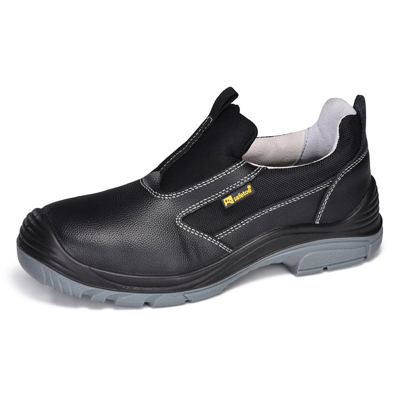 Safetoe Men's Slip On Work Shoes Low Height Steel Toe Cow Leather Black Safety Shoes with Steel Plate Midsole Lightweight Comfortable Sneakers for Industrial - Image 1
