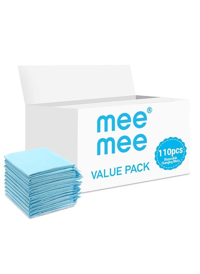 mee mee Disposable Changing Mats, 110 Counts, Soft Waterproof Mat, Portable Leak Proof Changing Mat, New Mom Leak-Proof Under pad, Mattress Table Protector Pad