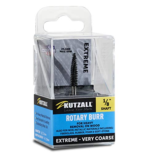 Kutzall Extreme Taper Rotary Burr, 1⁄8" Shaft, Very Coarse - Wood Carving Bit for Dremel, Foredom, DeWalt, Milwaukee. Abrasive Tungsten Carbide, 1⁄8" (3.1mm) Dia. X 7⁄8" (22.2mm) Length TX-18-EC - Image 1