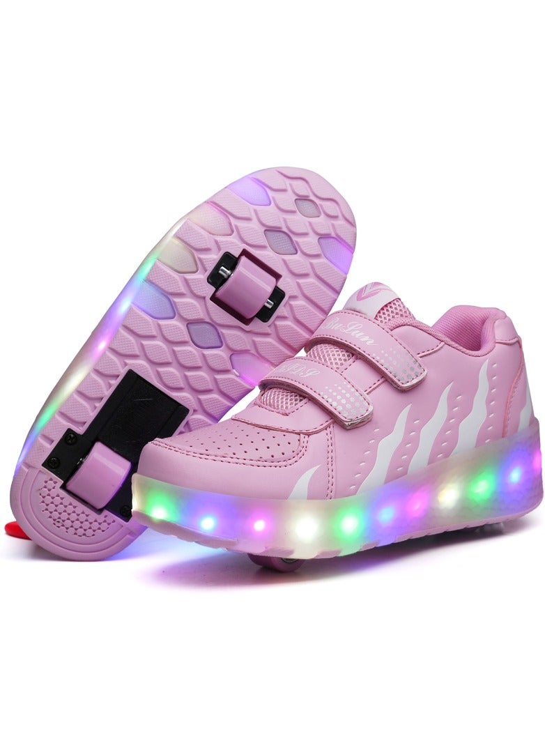 LED Light Up Roller Skates Wheel Shoes for Kids Pink - Image 3