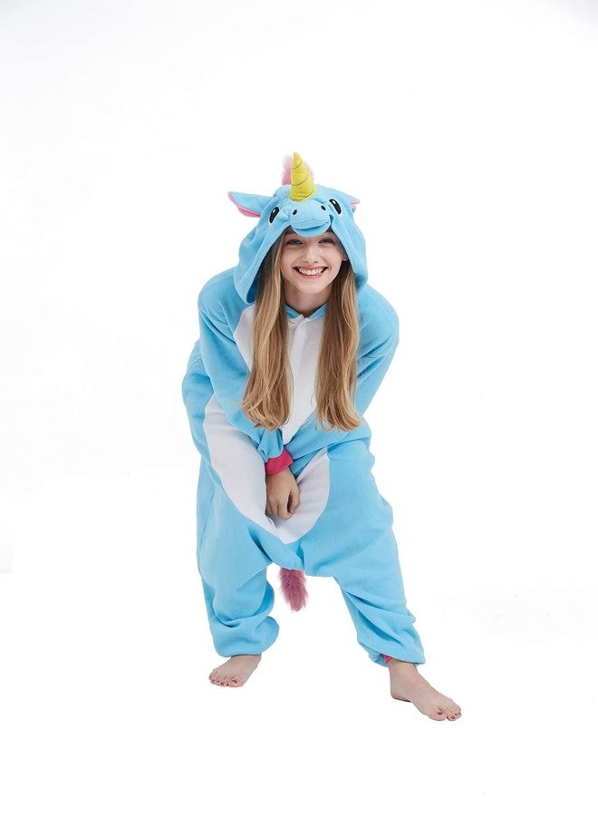 DarkCom Animal Onesie for Kids,Flannel Cosplay Blue Unicorn Halloween Christmas Costume Parent-Child Sleepwear for Girls Boys 8-9 Years - Image 5
