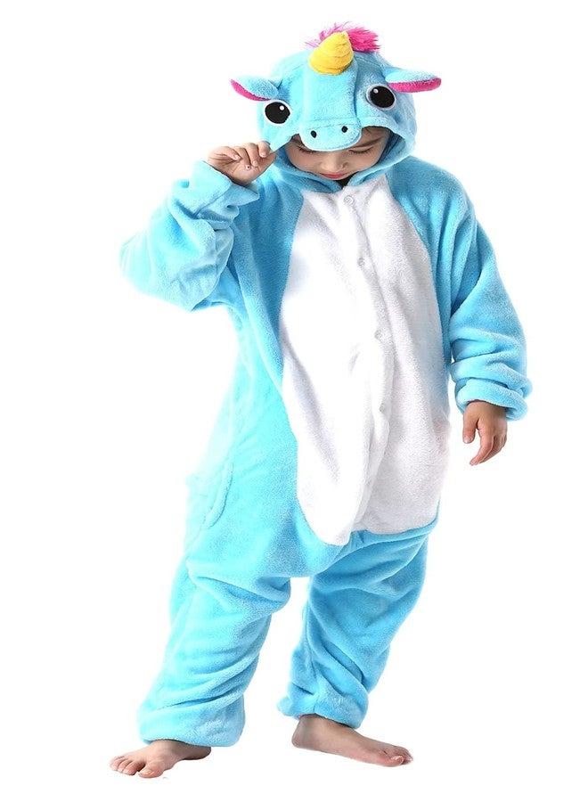 DarkCom Animal Onesie for Kids,Flannel Cosplay Blue Unicorn Halloween Christmas Costume Parent-Child Sleepwear for Girls Boys 8-9 Years - Image 2