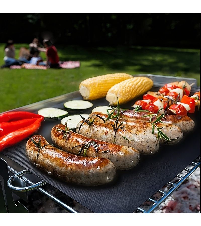 3 Piece Black Barbecue Mat Non Stick Silicone Oven Grill Outdoor Mat - Image 4