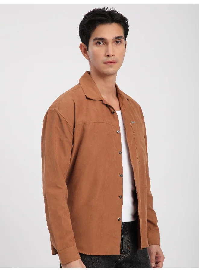 بيونغ Rust Orange Front Yoke Suede Shirt