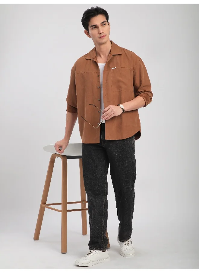 بيونغ Rust Orange Front Yoke Suede Shirt